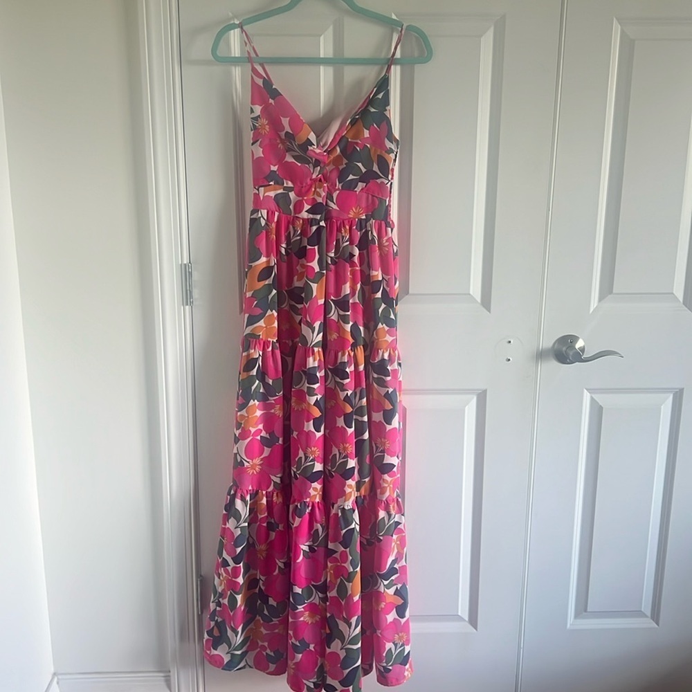 Entro Pink Floral Maxi Dress | Flowy Boho Sleeveless Summer Dress Small